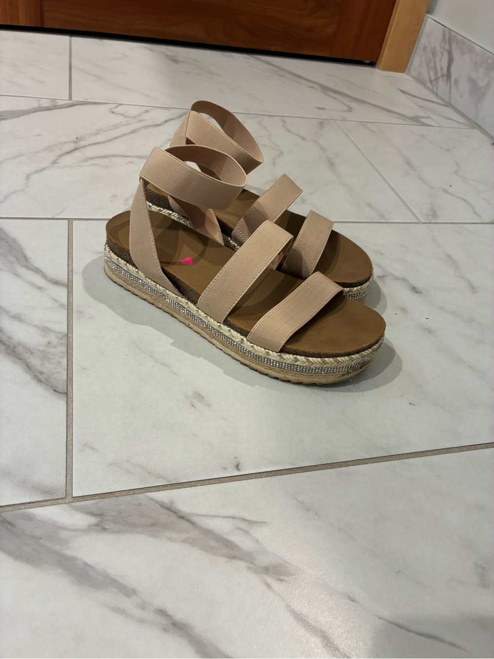 Steve Madden Beige Elastic-Strap Platform Sandals